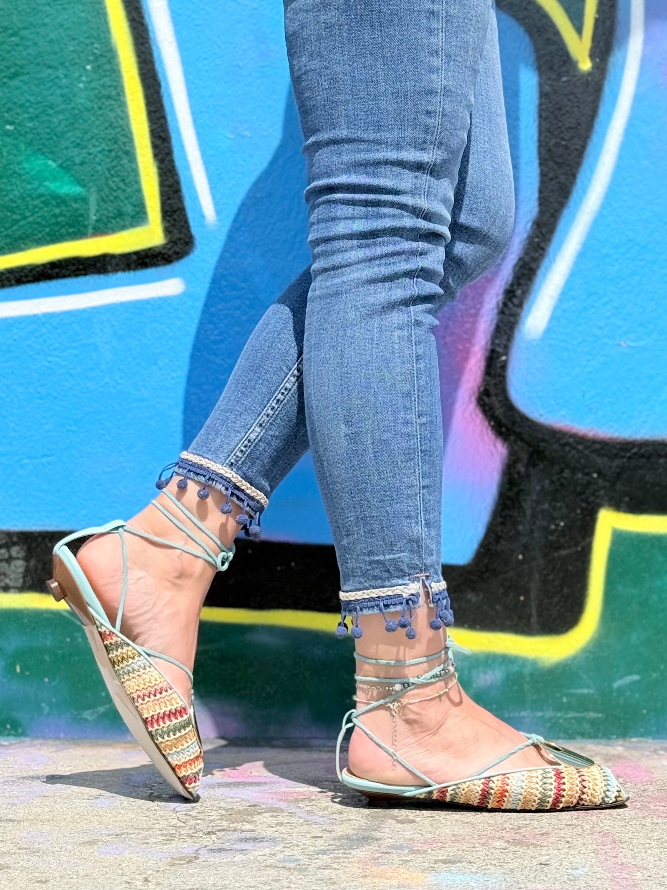 Image of Zina Rafia scarpina in rafia multicolore tacco 2cm artigianale marchigiana